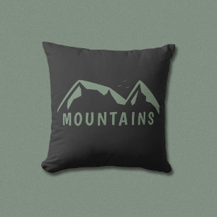 Green Mountains Black Throw Pillow