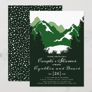 Green mountains, conifers wedding couples shower invitation
