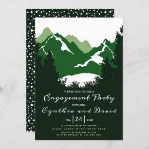 Green mountains, conifers wedding engagement party invitation