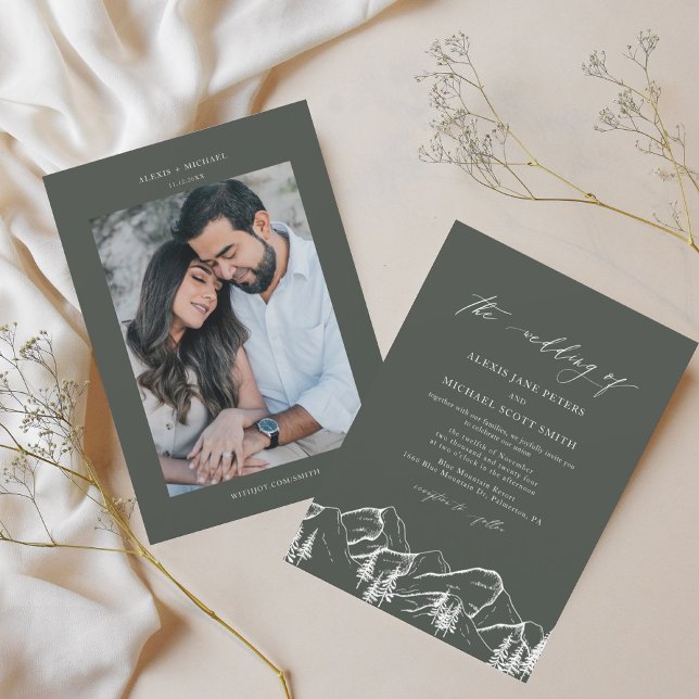 Green Mountains Outdoor Pine Tree Wedding Invitation (Creator Uploaded)