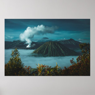 GREEN MOUNTAINS SURROUNDED BY WHITE CLOUDS POSTER
