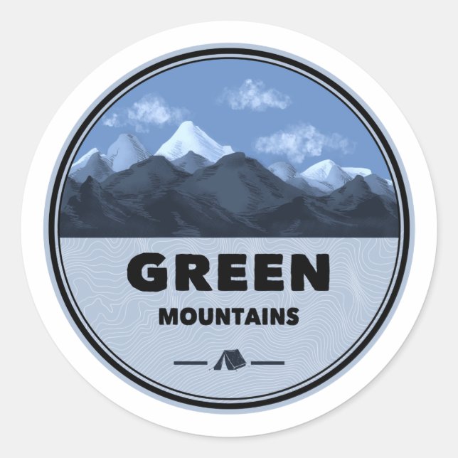 Green Mountains Vermont Camping Classic Round Sticker (Front)