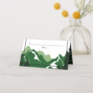 Green mountains winter wedding folded escort place card