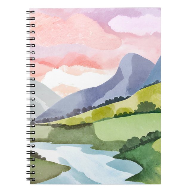 Green Mountainside Sunrise | Watercolor Notebook (Front)