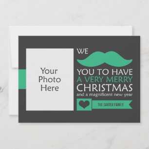 Green Moustache Christmas Photo Holiday Card