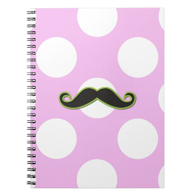 Green Moustache, Curl Moustache, Stache, Polka Dot Notebook (Front)