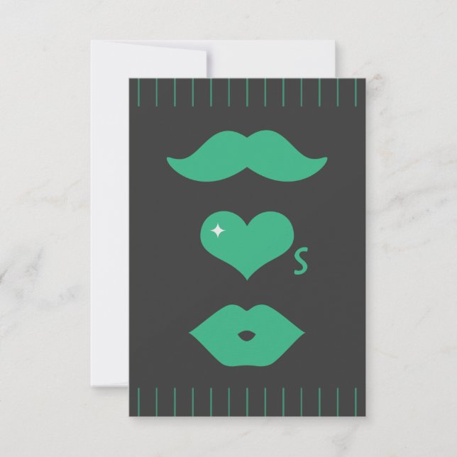 Green Moustache Wedding RSVP Card (Front)