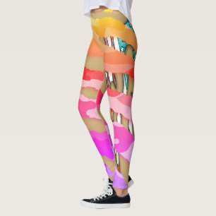 Green,multi colours, camo, pattern, USA tattoo fla Leggings