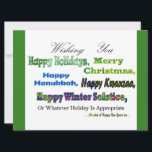 Green Multi holiday greetings<br><div class="desc">Green Multi holiday greeting for Christmas Hanukkah Kwanzaa Solstice Holidays</div>