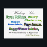 Green Multi holiday greetings<br><div class="desc">Green Multi holiday greeting for Christmas Hanukkah Kwanzaa Solstice Holidays</div>