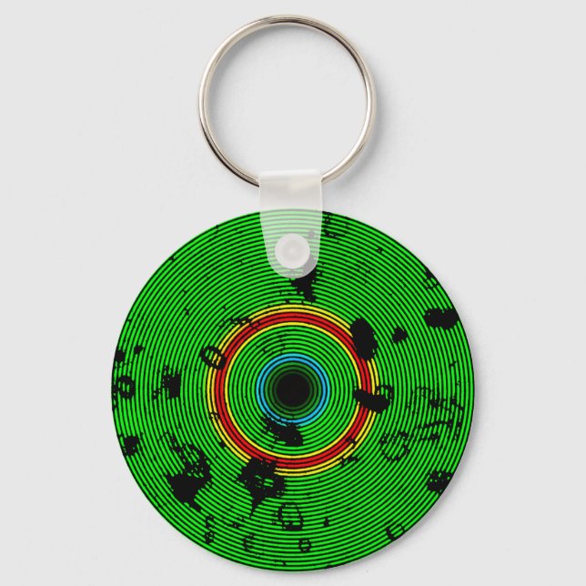 GREEN Multicolor Vinyl Disc Texture Pattern  Key Ring (Front)