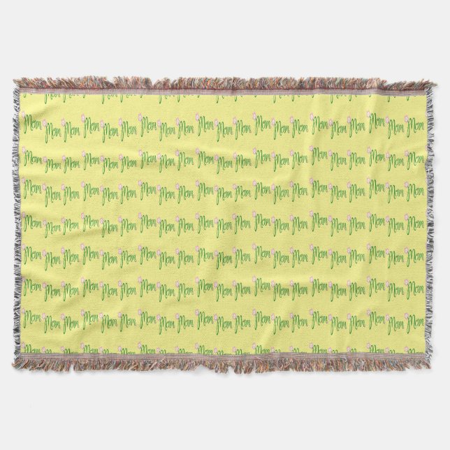 Green mum text on yellow throw blanket (Front)