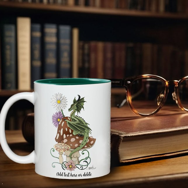 Green Mushroom Dragon Fantasy Flowers Two-Tone Coffee Mug (Creator Uploaded)