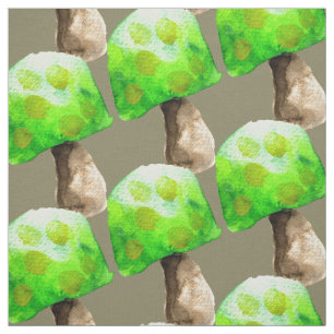 Green mushroom magic watercolor fabric