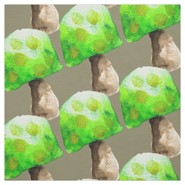 Green mushroom magic watercolor  fabric (Swatch)