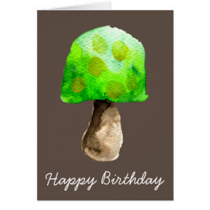 Green Mushroom watercolor cute fungi