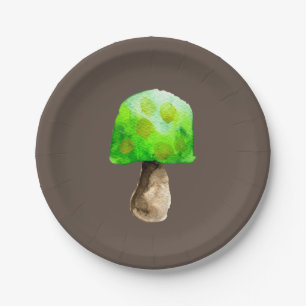 Green Mushroom watercolor cute fungi Paper Plate
