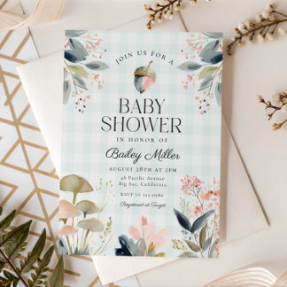 Green Mushroom Woodland Baby Shower Invitation