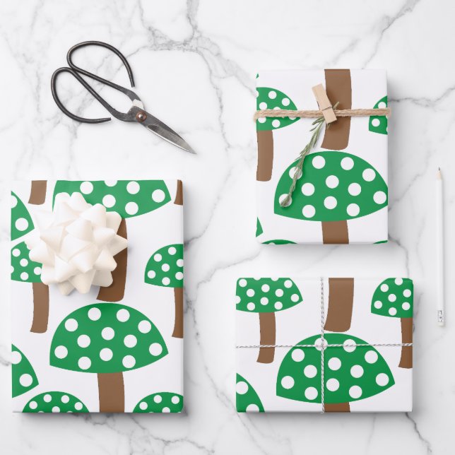 Green Mushrooms Pattern Wrapping Paper Sheet (Front)