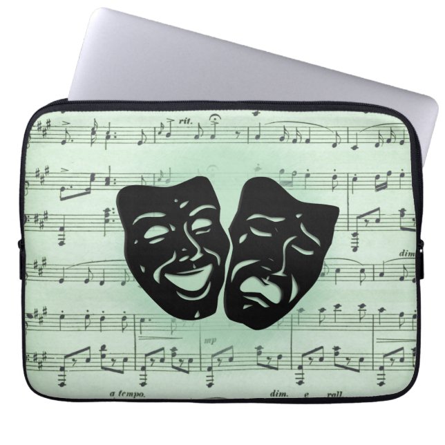 Green Music and Theater Greek Masks Laptop Sleeve (Front)