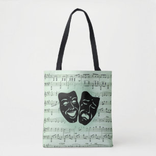 Green Music and Theater Greek Masks Tote Bag