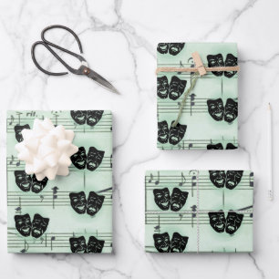 Green Music and Theater Greek Masks Wrapping Paper Sheet