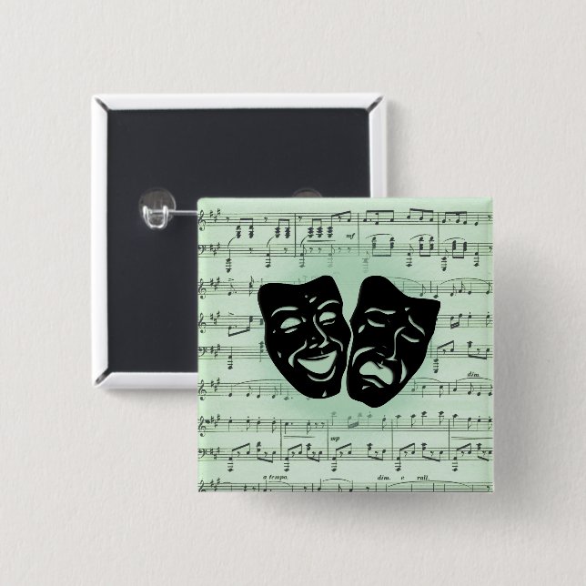 Green Music and Theatre Greek Masks 15 Cm Square Badge (Front & Back)