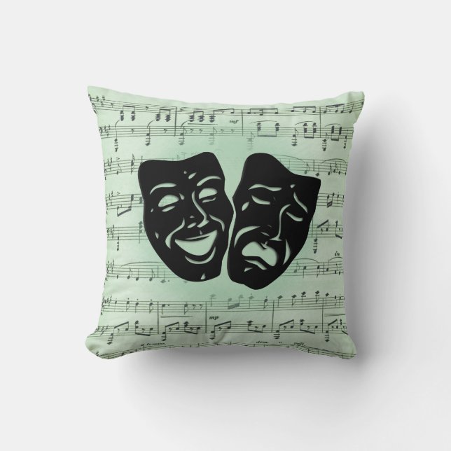 Green Music and Theatre Greek Masks Cushion (Front)