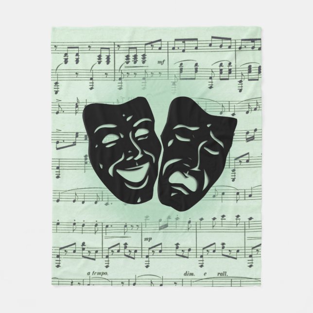 Green Music and Theatre Greek Masks Fleece Blanket (Front)