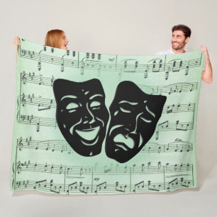 Green Music and Theatre Greek Masks Fleece Blanket