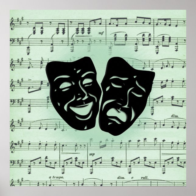 Green Music and Theatre Greek Masks Poster (Front)