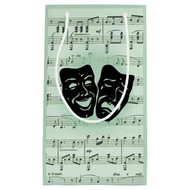 Green Music and Theatre Greek Masks Small Gift Bag (Front)