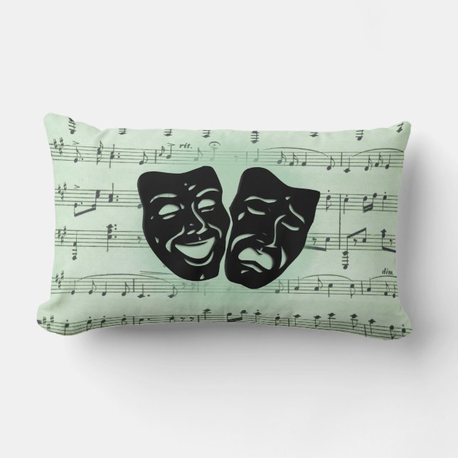 Green Music and Theatre Greek Masks Solid Green Lumbar Cushion (Front)