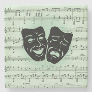 Green Music and Theatre Greek Masks Stone Coaster
