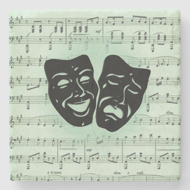 Green Music and Theatre Greek Masks Stone Coaster (Front)