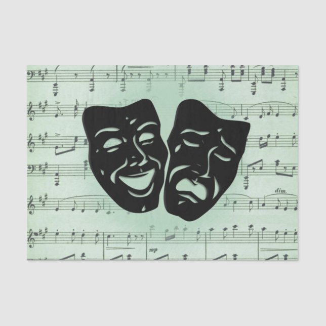 Green Music and Theatre Greek Masks Tissue Paper (Front)