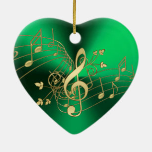 Green Music Notes and Clef Christmas Ornament