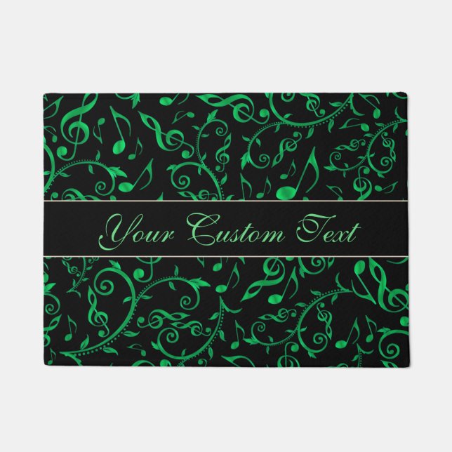 Green Music Notes Floral Pattern Doormat (Front)