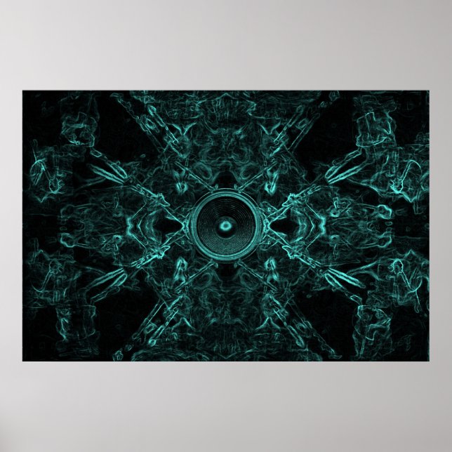 Green music speaker on a dark background poster (Front)