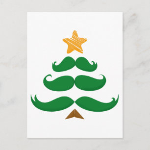 Green Mustache Tree Holiday Postcard