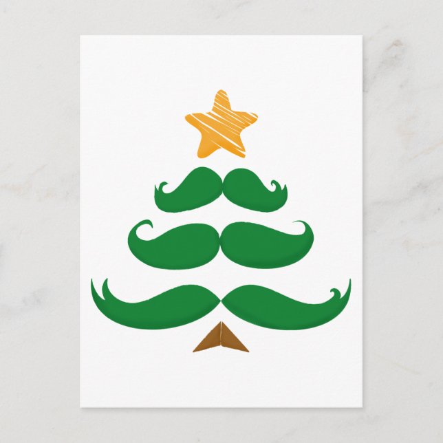 Green Mustache Tree Holiday Postcard (Front)