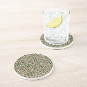 Green mustard Spanish floral Geometric Azulejos Coaster