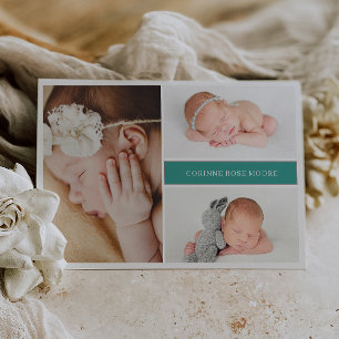 Green Muted Gray Chic Photo Baby Announcement Card