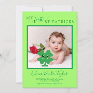 Green My First Patricks Baby Birth Photo Holiday   Card