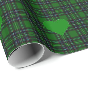 Green N' Black tartan Plaid - green heart accent Wrapping Paper