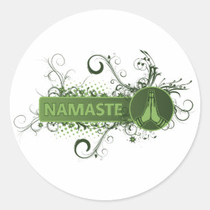 Green Namaste English Classic Round Sticker