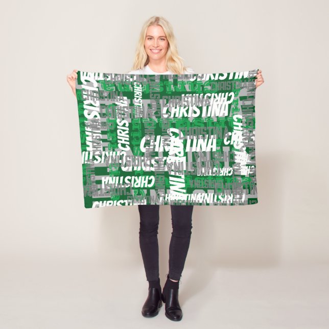 Green Name Collage Personalised Boys Kids Fleece Blanket (In Situ)