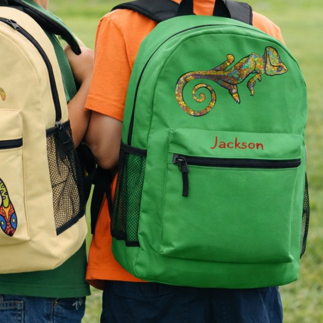 Green Named Multi-coloured Patterned Lizard Printed Backpack (Creator Uploaded)