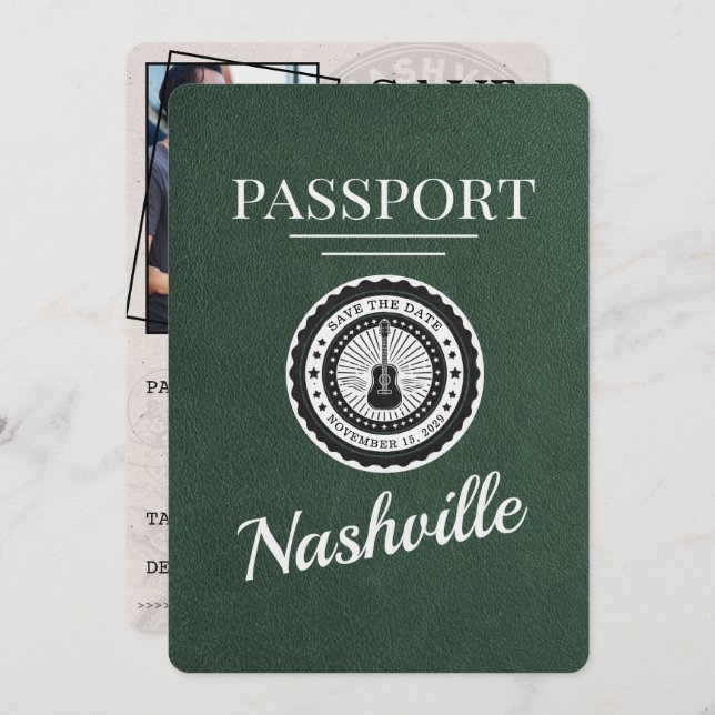 Green Nashville Passport Save The Date (Front/Back)