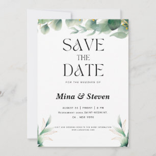 Green natural eucalyptus floral leaves Wedding  Save The Date
